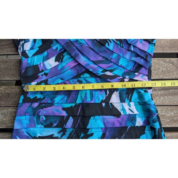 💜Bold Blue Abstract Ruched Dress by Adriana Papelle - Picture 10 of 11